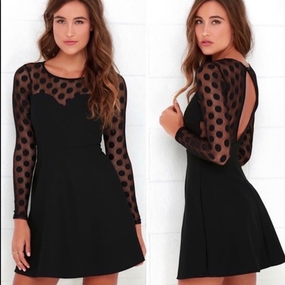 Lulu’s Black Polk a dot lace sleeve dress